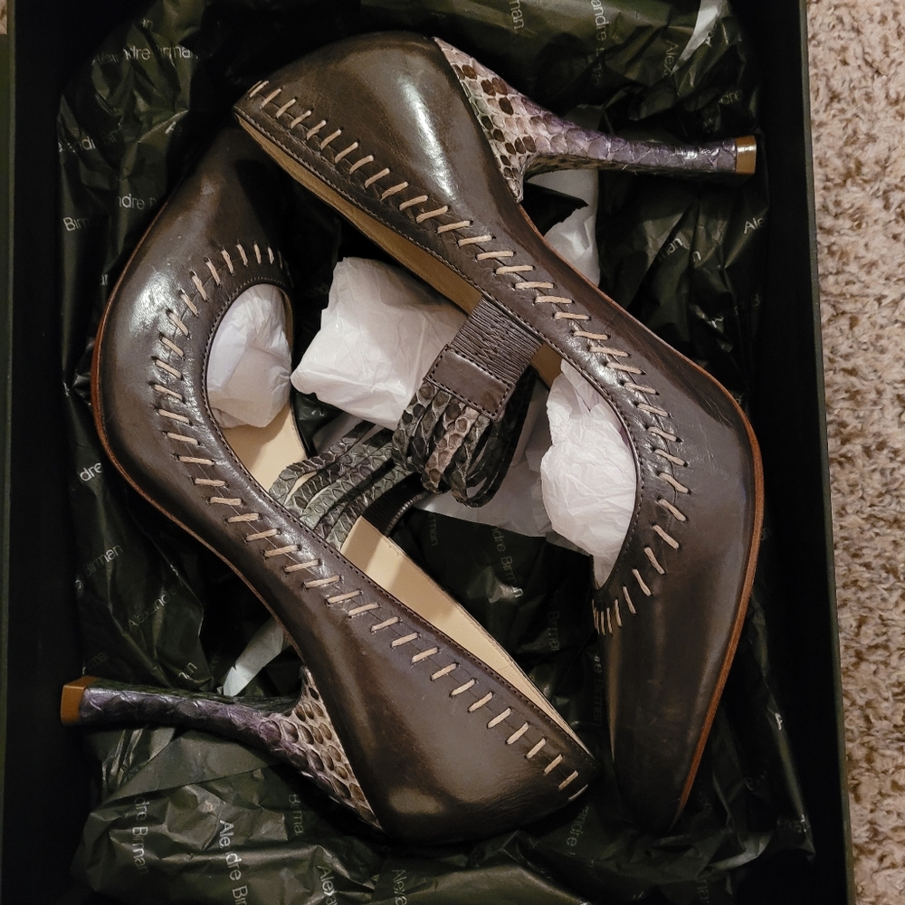 Alexandre Birman brown leather and snakeskin pump sz 9N